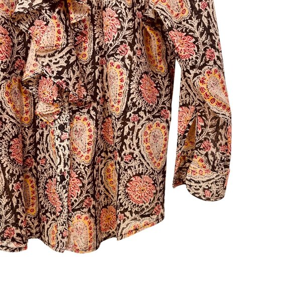 Lauren Ralph Lauren Button Up Ruffle Blouse Petite S Cotton Paisley 3/4‎ Sleeve - Picture 4 of 5
